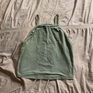 Teal Suede High Neck Crop Tank Top | Hot Gal